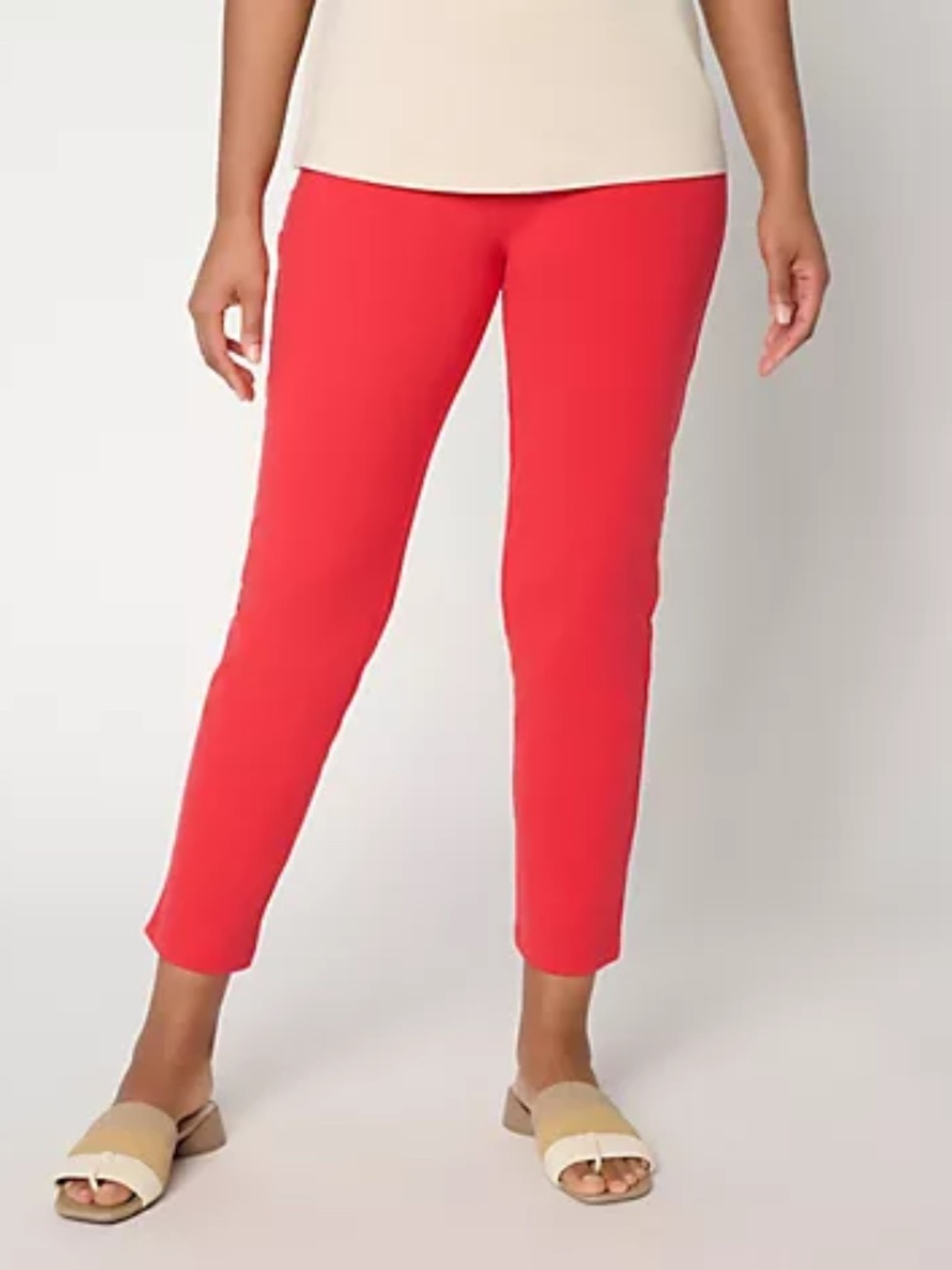 Susan Graver Weekend Regular Premium Stretch Aire Slim Leg Ankle Pant, RED Sz L
